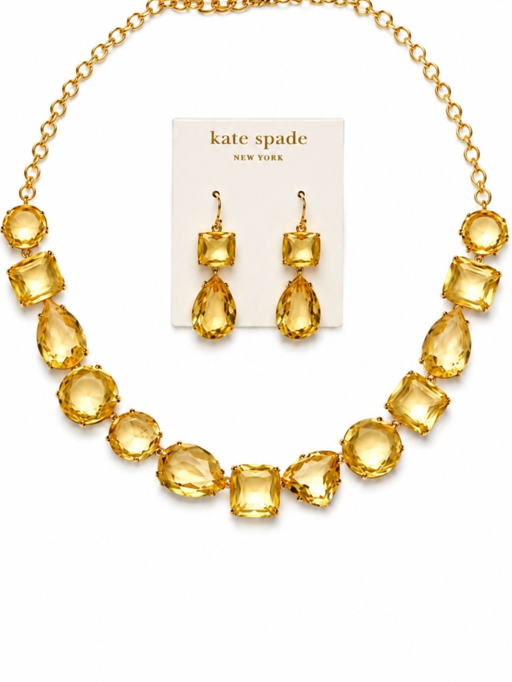 kate spade Gold-Tone Citrine Crystal Drop Necklace & Earrings Set